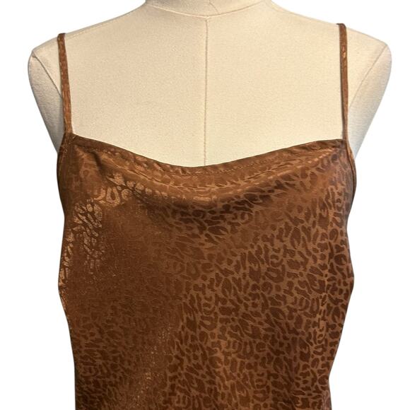 Slip Dress SZ L Maxi Adj Straps Copper Brown Leopard Jessica Simpson Lounge Wear - Picture 3 of 9